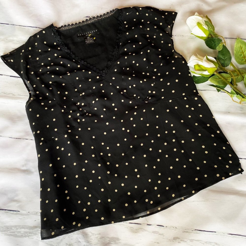 Apostrophe Petite Black Top White Polka Dots sz8